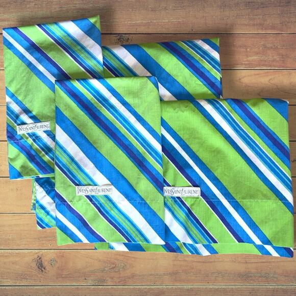 Vintage Yves Saint Laurent Fieldcrest 2 Twin Flat Sheet & Pillowcases Blue Green - Picture 1 of 9